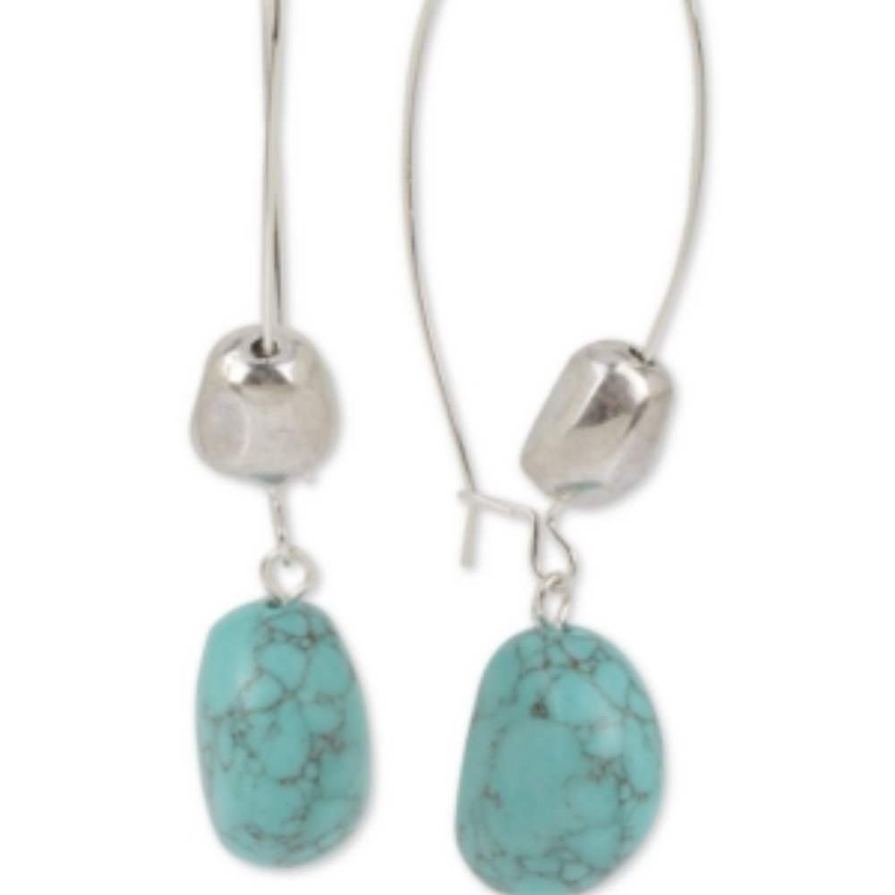 Robert Lee Morris Turquoise and Silver Shepherd Hook Earrings (Silver)